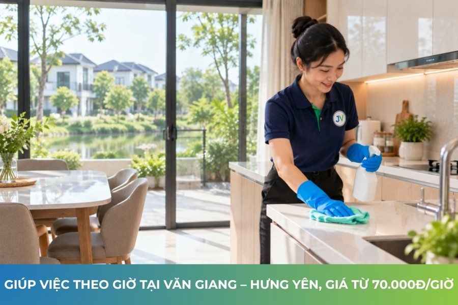 Đối tác JupViec dọn dẹp bếp tại một căn nhà ở Văn Giang, Hưng Yên – giá giúp việc theo giờ từ 70.000đ/giờ