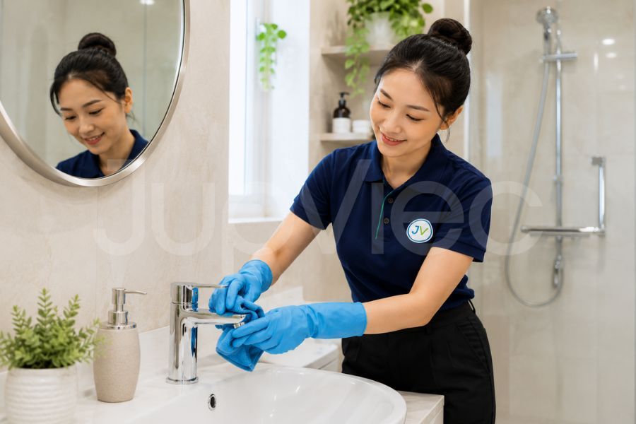 Đối tác thuộc JupViec lau dọn vòi nước sáng bóng.jpg