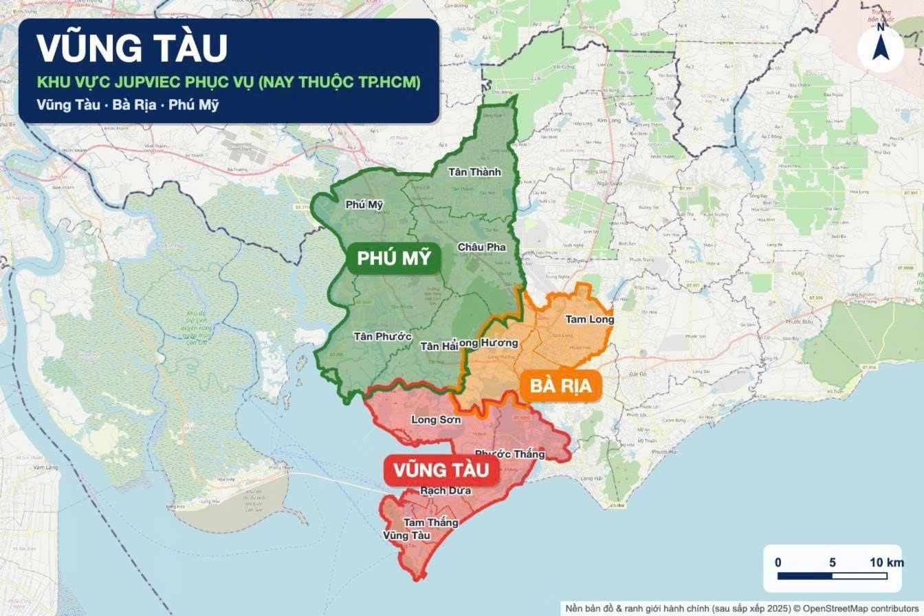 Bản đồ khu vực JupViec phục vụ tại Vũng Tàu, giai đoạn đầu ưu tiên khu vực trung tâm