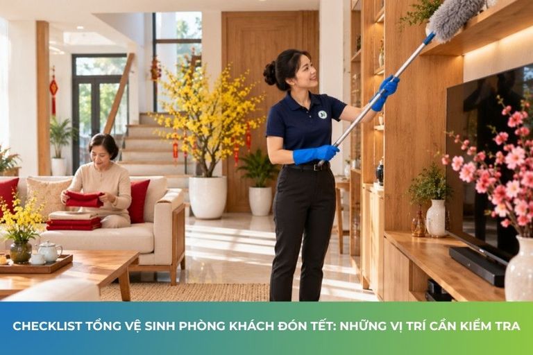 Đối tác JupViec tổng vệ sinh phòng khách đón Tết