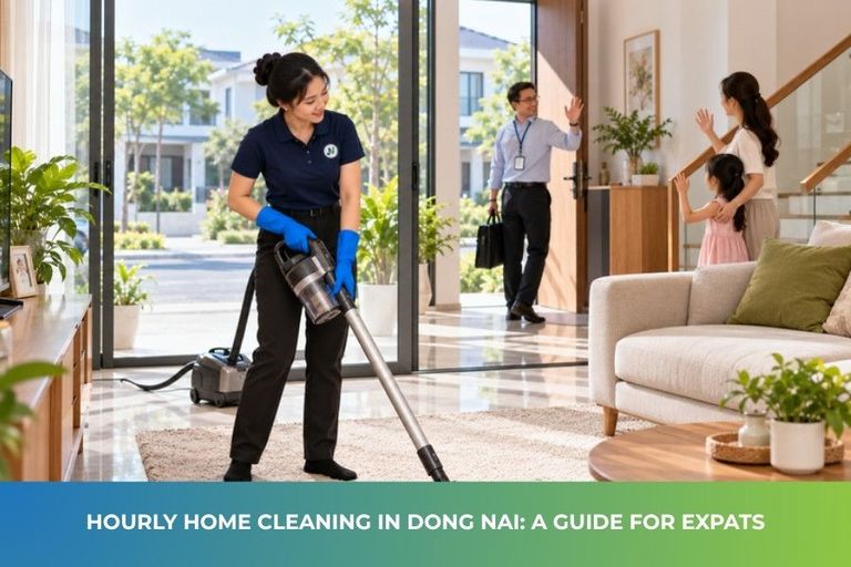 JupViec Partner vacuuming a rug in Dong Nai